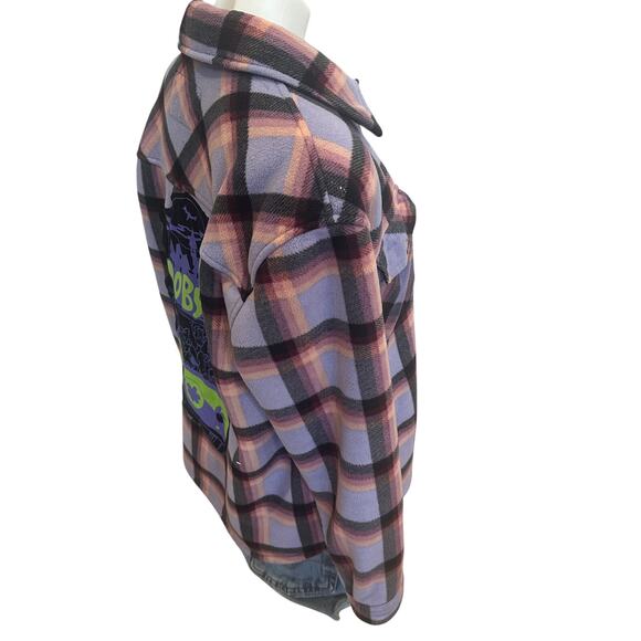 Scooby Doo Plaid Fleece Shirt MEDIUM Oversized Mystery Machine Unique Shacket - Picture 3 of 6
